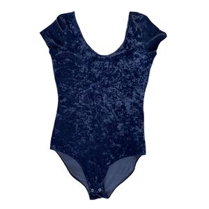 American Eagle Outfitters Crushed Velvet Bodysuit Navy Size Small